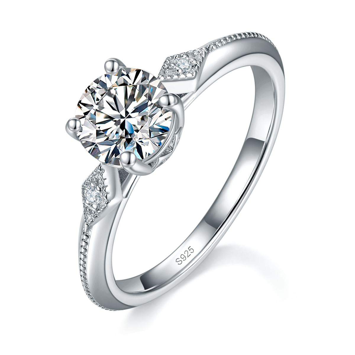 星空爱恋圆钻女戒S925银镀白金定制选款主石莫桑钻1.0ct/副石高碳钻