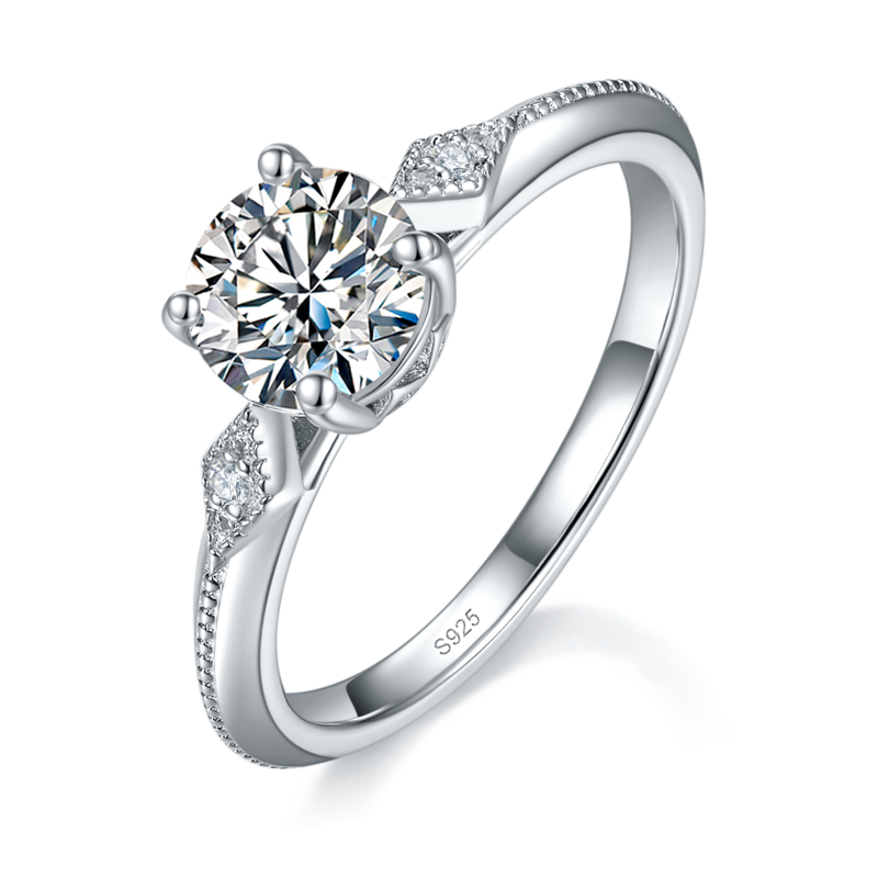 星空爱恋圆钻Women's RingS925银镀白金定制选款主石Moissanite1.0ct/副石高碳钻