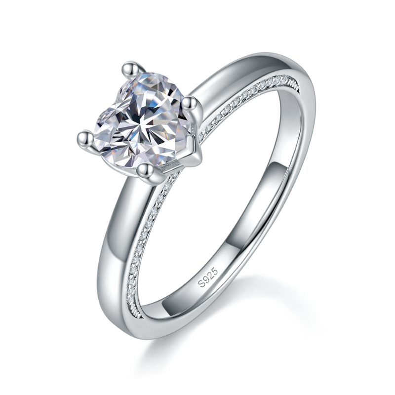 心形钻女戒S925银镀白金定制选款主石莫桑钻1.0ct/副石高碳钻
