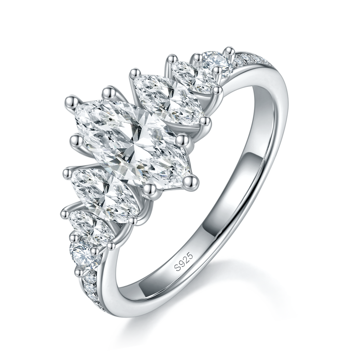 Marquis Diamond Seven Stone Women's Ring S925 Silver Plated Platinum Customized Selection Main Stone Moissanite 1.0ct/Side Stone Cubic Zirconia