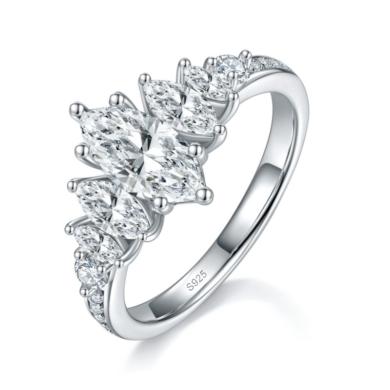马眼钻七石款Women's RingS925银镀白金定制选款主石Moissanite1.0ct/副石高碳钻