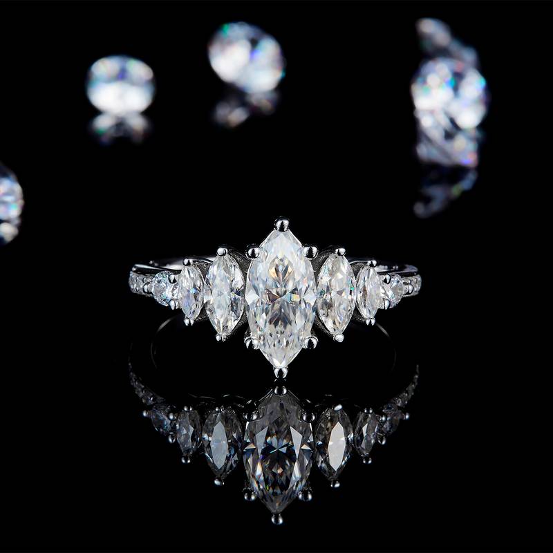 马眼钻七石款Women's RingS925银镀白金定制选款主石Moissanite1.0ct/副石高碳钻