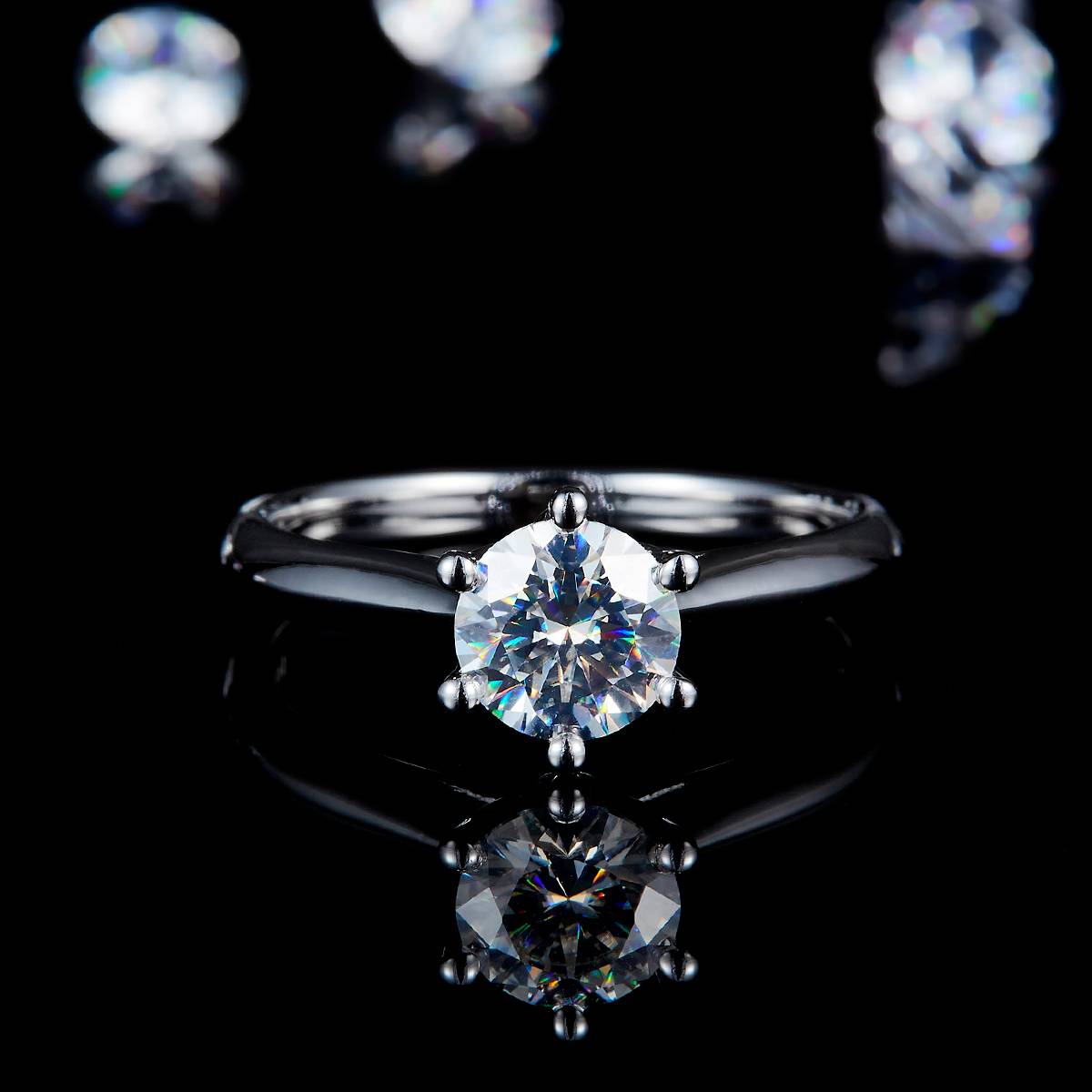 六爪女戒S925银镀白金定制选款主石莫桑钻1.0ct