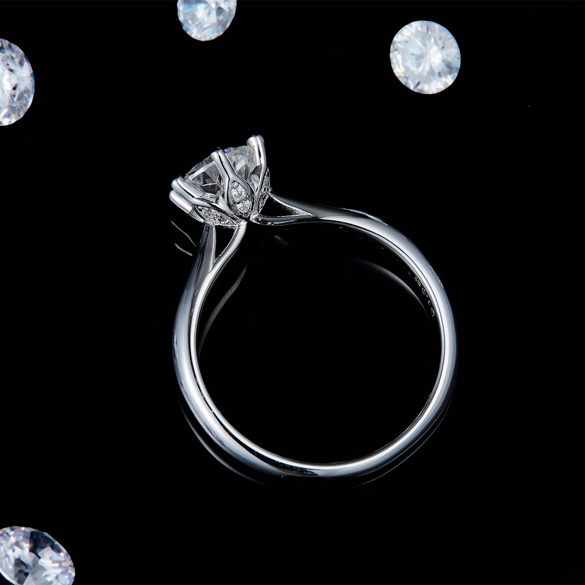 六爪女戒S925银镀白金定制选款主石莫桑钻1.0ct