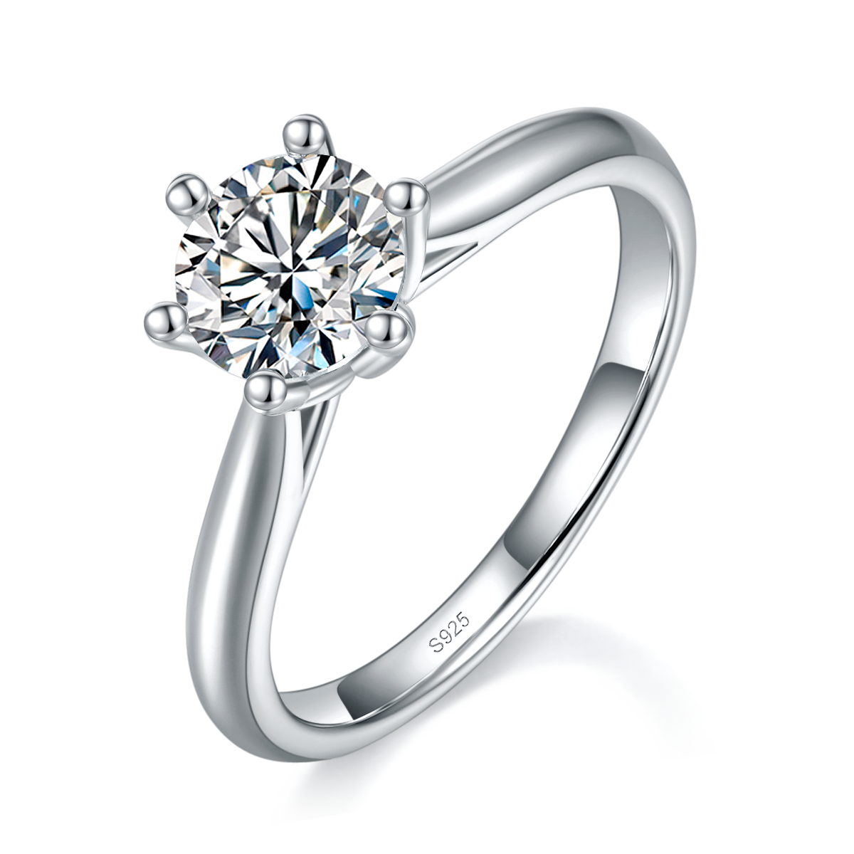 六爪女戒S925银镀白金定制选款主石莫桑钻1.0ct