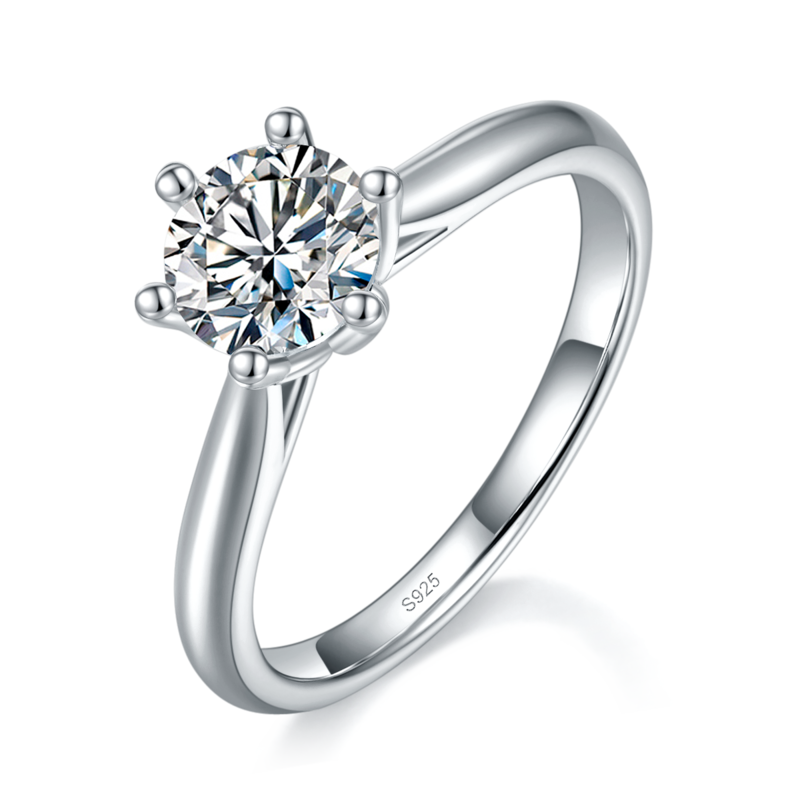 六爪Women's RingS925银镀白金定制选款主石Moissanite1.0ct
