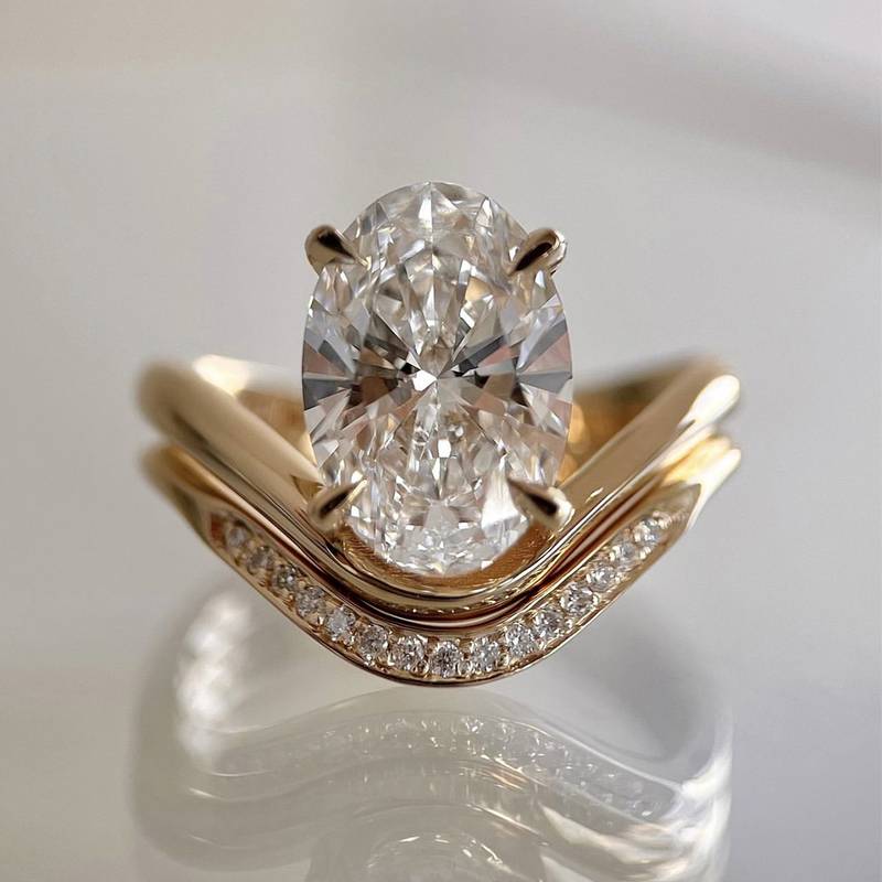 MR0050款S925银镀18K金蛋形Moissanite女套戒主石10*7mmmm/2.5ct
