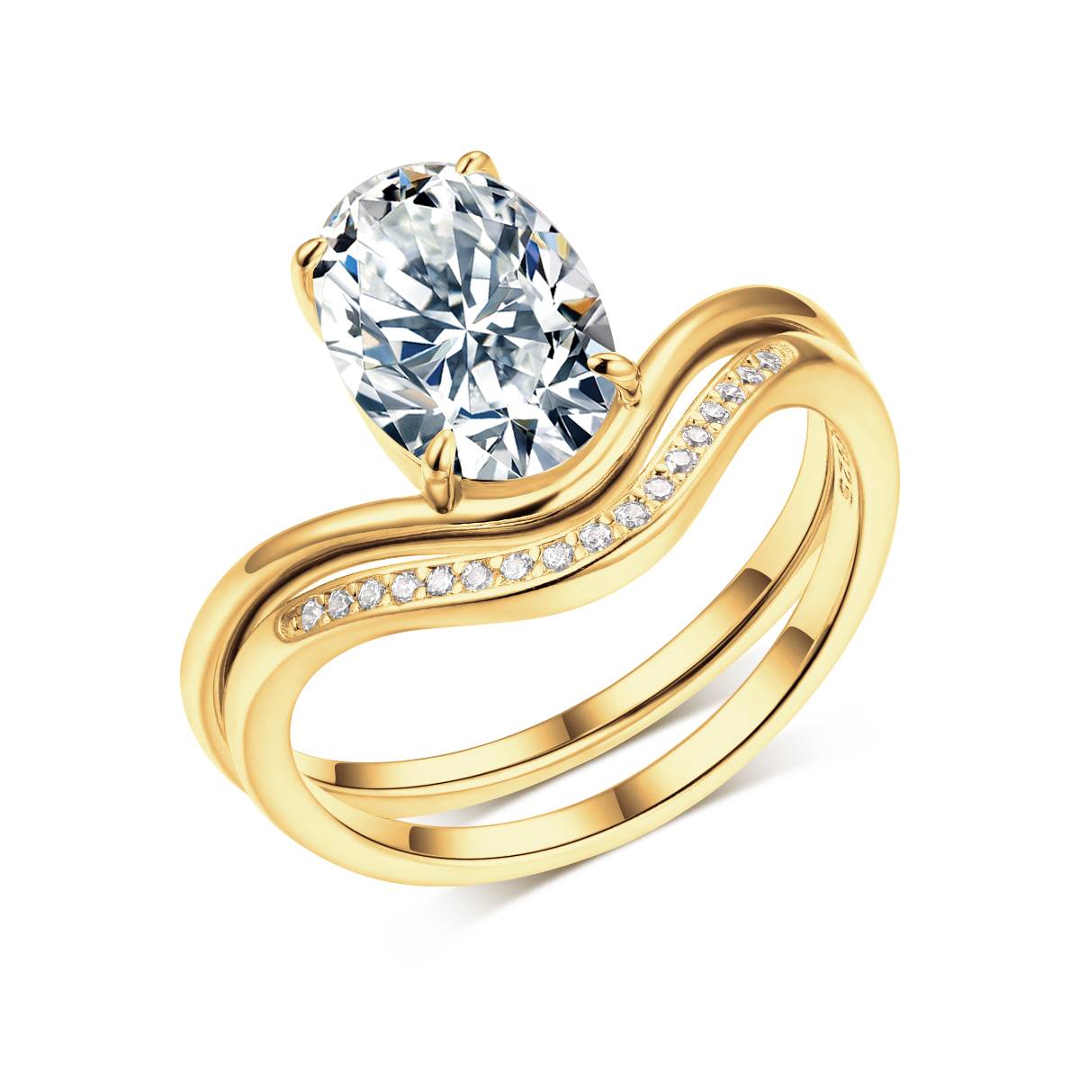 MR0050款S925银镀18K金蛋形莫桑钻女套戒主石10*7mm/2.5CT
