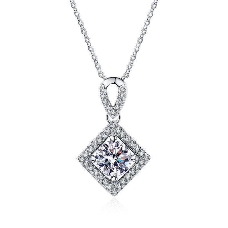 P5520R款S925银镀18K白金培育彩宝Necklace主石6.5mm