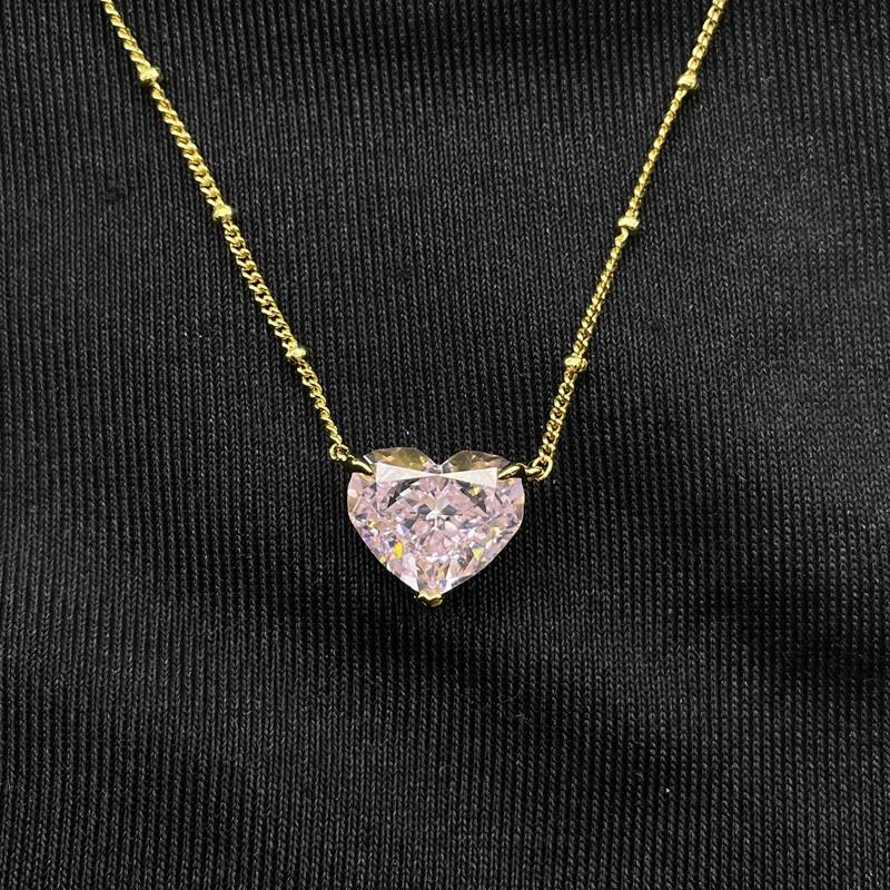 P0676款银镀18K黄金心形高碳钻Necklace主石12*10mmmm