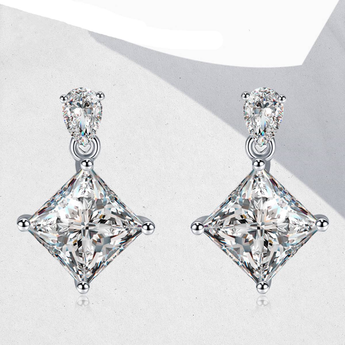 E210220011款S925银镀18K白金公主方MoissaniteStud Earring主石5.5mm/1.0ct/粒
