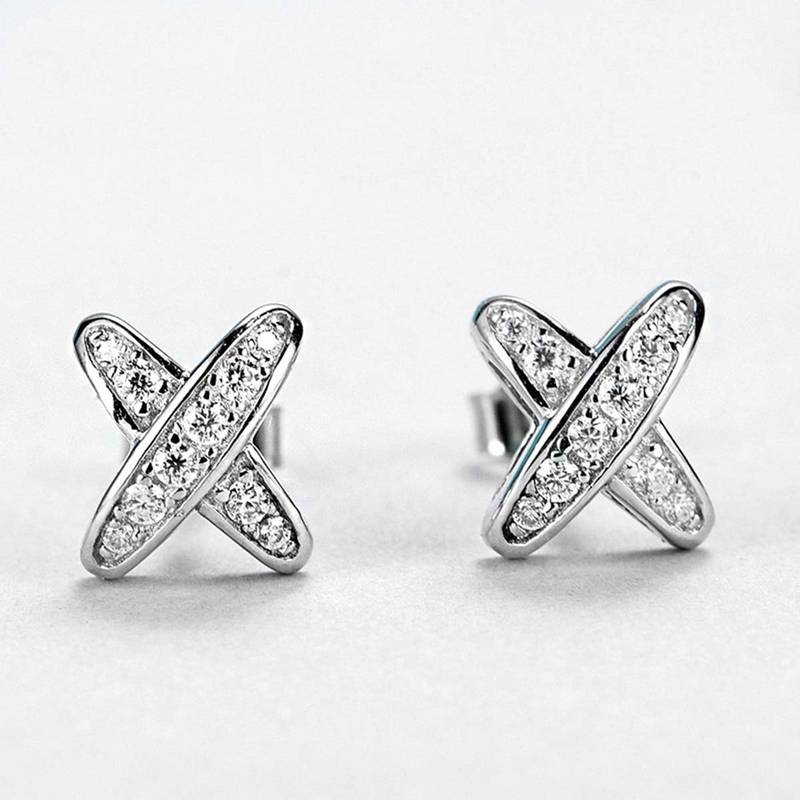 E56874款S925银镀18K白金嘻哈MoissaniteStud Earring0.16ct