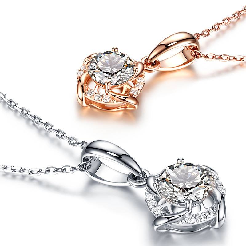 P58HD0712款S925银镀18K金圆形莫桑钻项链主石1.0ct