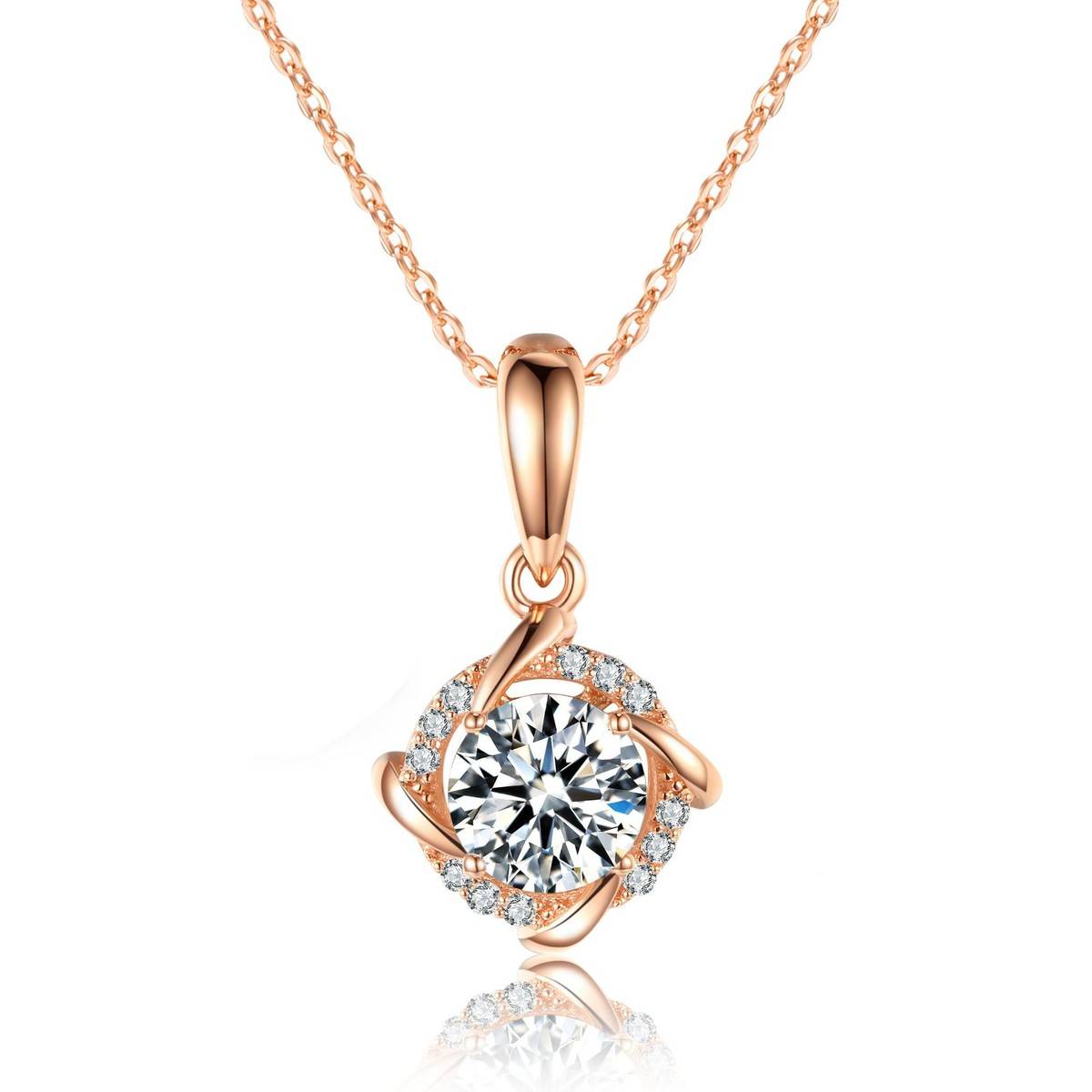 P58HD0712款S925银镀18K金圆形莫桑钻项链主石1.0ct