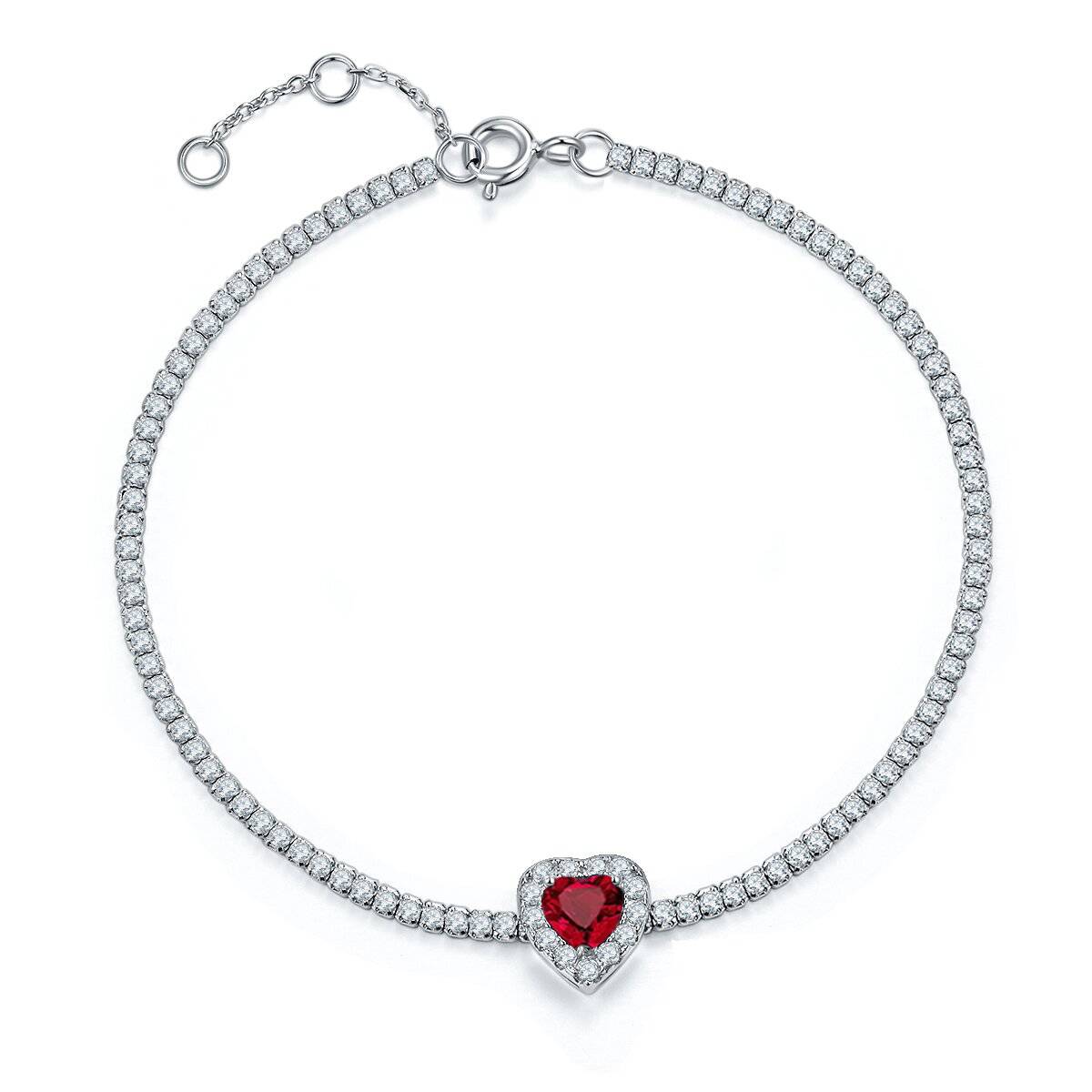 L1726R款S925银镀18K白金心形培育彩宝Bracelet