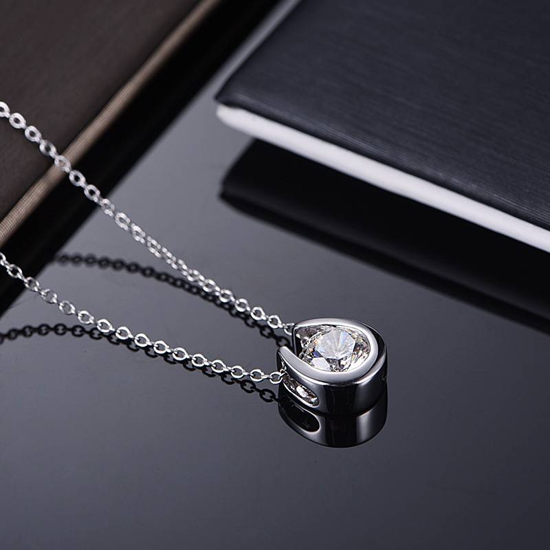 P050085S925银镀18K白金马蹄MoissaniteNecklace主石1.0ct
