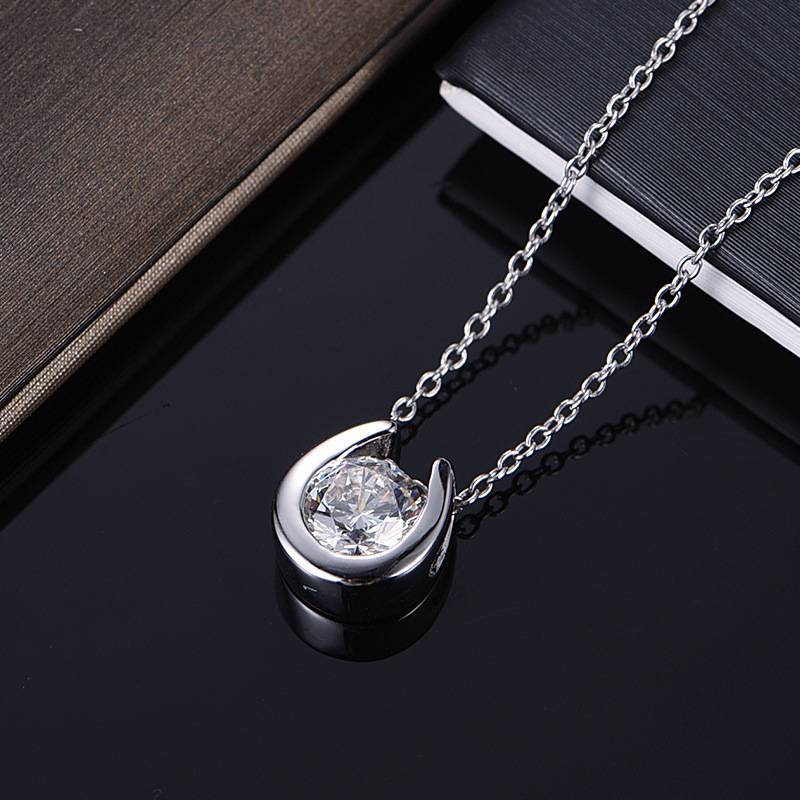 P050085S925银镀18K白金马蹄MoissaniteNecklace主石1.0ct