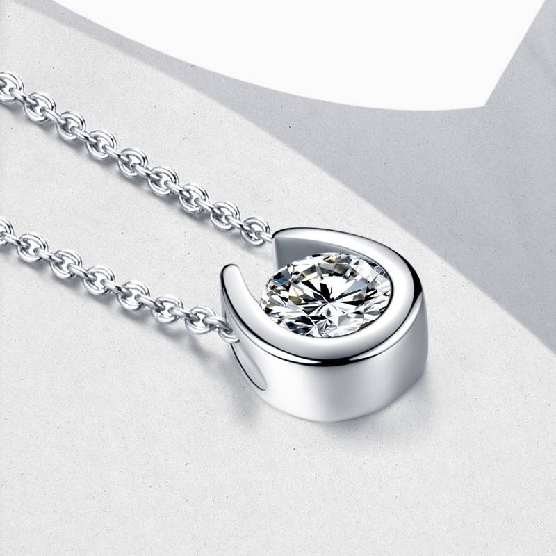 P050085S925银镀18K白金马蹄MoissaniteNecklace主石1.0ct