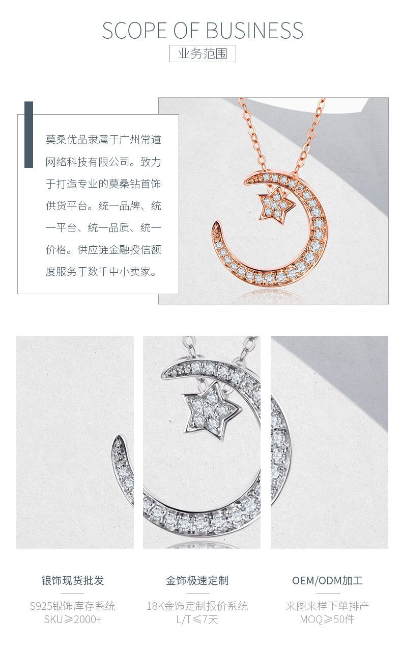 P45169款S925银镀18K金双面星月莫桑钻项链0.15ct - 3