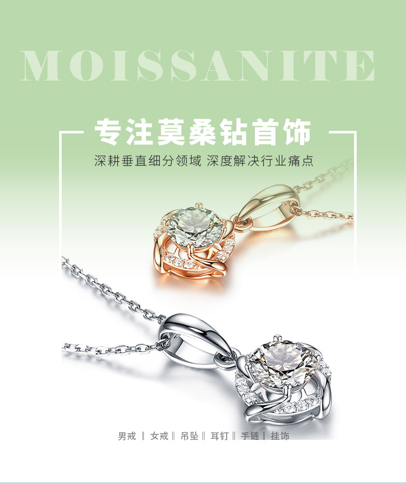 P58HD0712款S925银镀18K金圆形莫桑钻项链主石1.0ct - 1