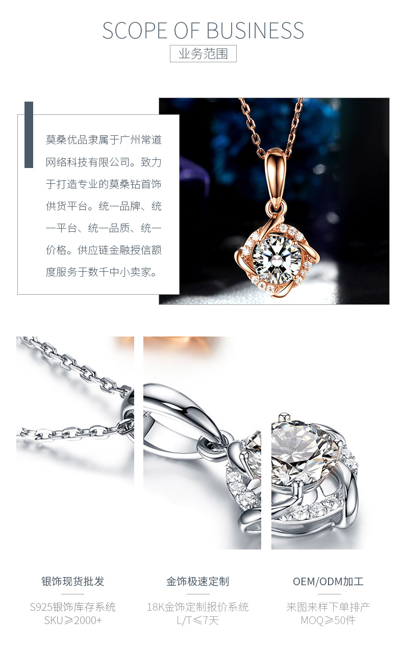 P58HD0712款S925银镀18K金圆形莫桑钻项链主石1.0ct - 3