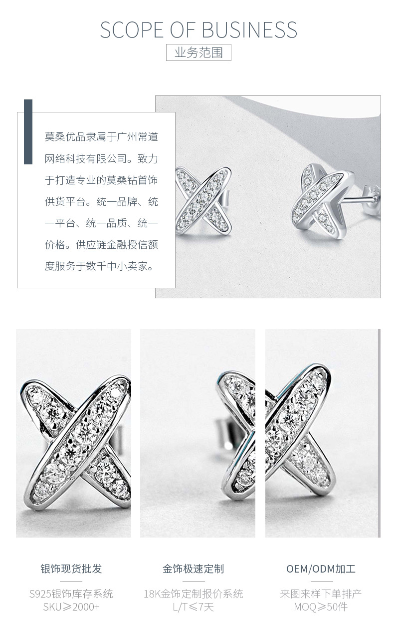 E56874款S925银镀18K白金嘻哈莫桑钻耳钉0.16ct - 3