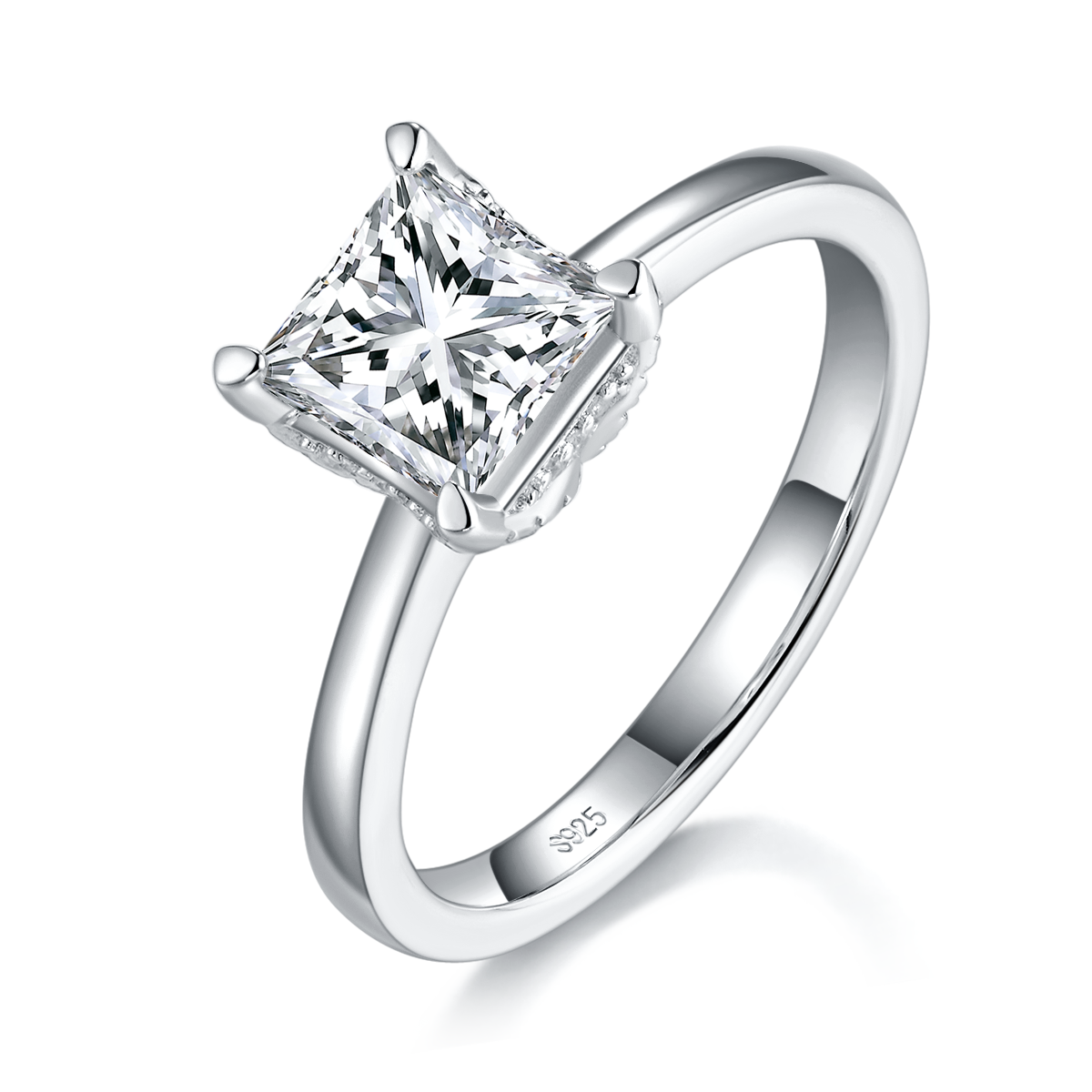 Princess Diamond Women's Ring S925 Silver Plated Platinum Customized Selection Main Stone Moissanite 1.2ct/Side Stone Cubic Zirconia