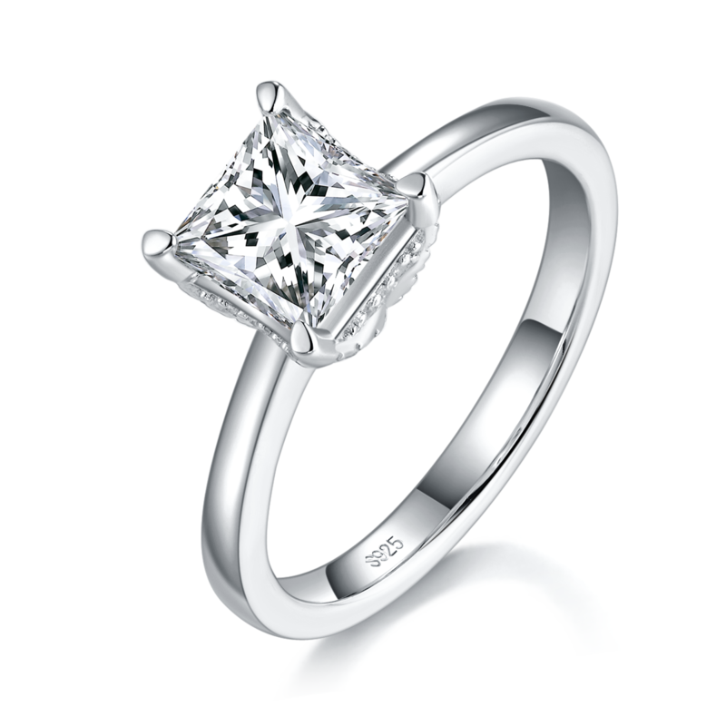 公主方钻Women's RingS925银镀白金定制选款主石Moissanite1.2ct/副石高碳钻