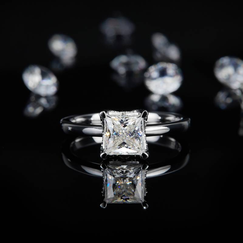 公主方钻Women's RingS925银镀白金定制选款主石Moissanite1.2ct/副石高碳钻