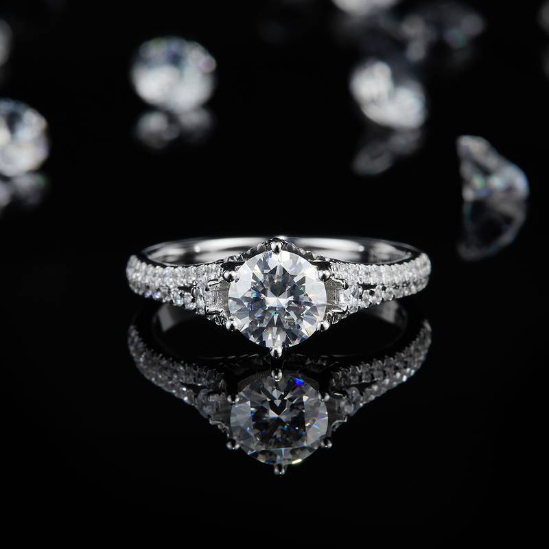 Affordable Luxury圆钻Women's RingS925银镀白金定制选款主石Moissanite1.0ct/副石高碳钻