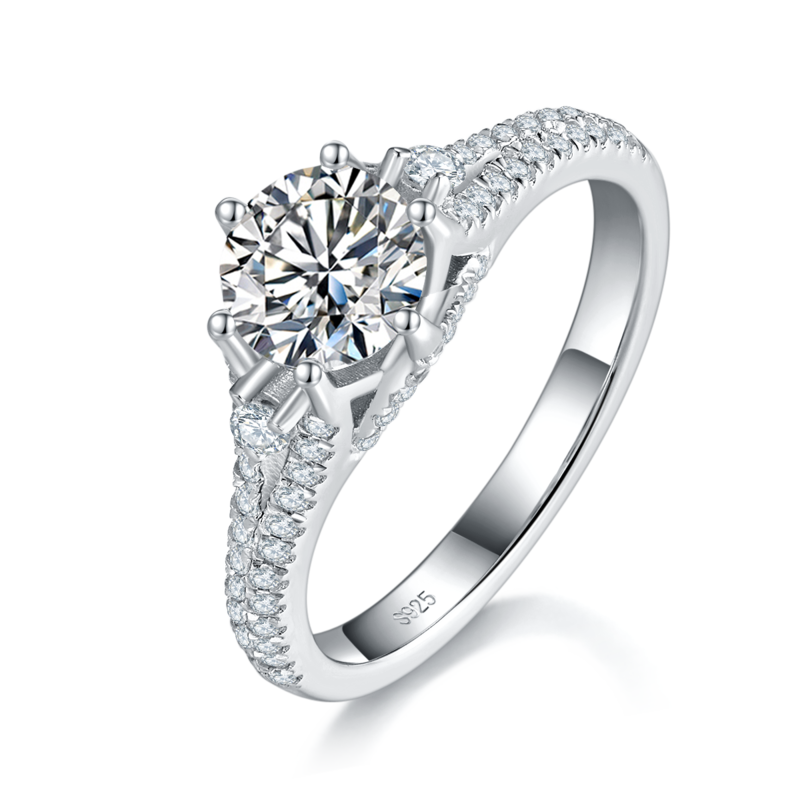 Affordable Luxury圆钻Women's RingS925银镀白金定制选款主石Moissanite1.0ct/副石高碳钻