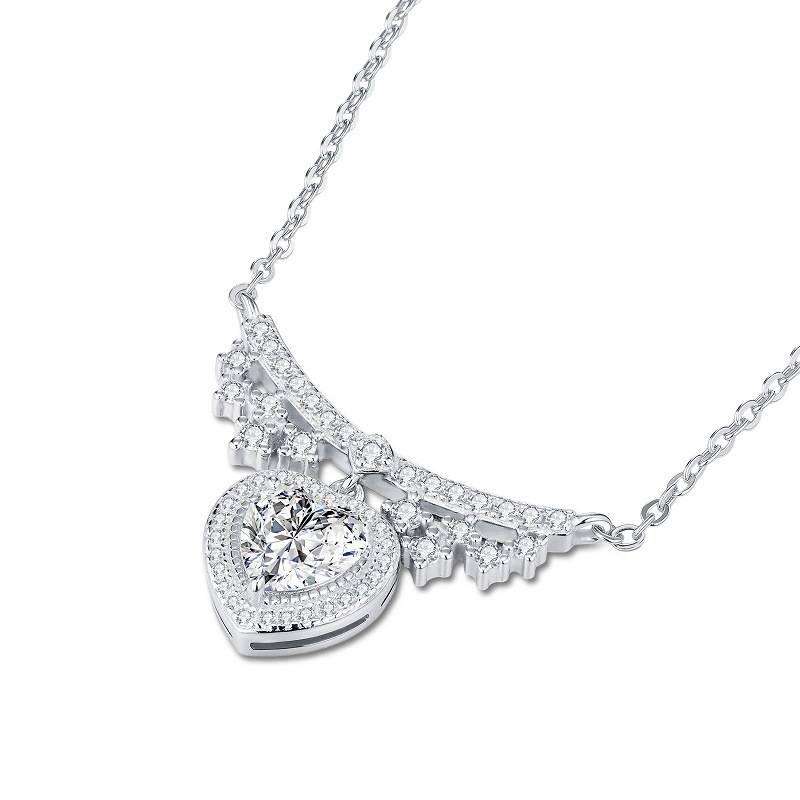 N15690款S925银镀18K白金心形LuxuryMoissaniteNecklace主石6.5mm/1.0ct