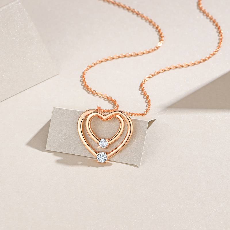 P15646款S925银镀18K玫瑰金双心MoissaniteNecklace0.5mm