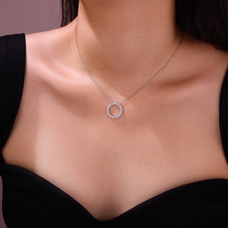 N15658款S925银镀18K白金无限圆环MoissaniteNecklace0.56
