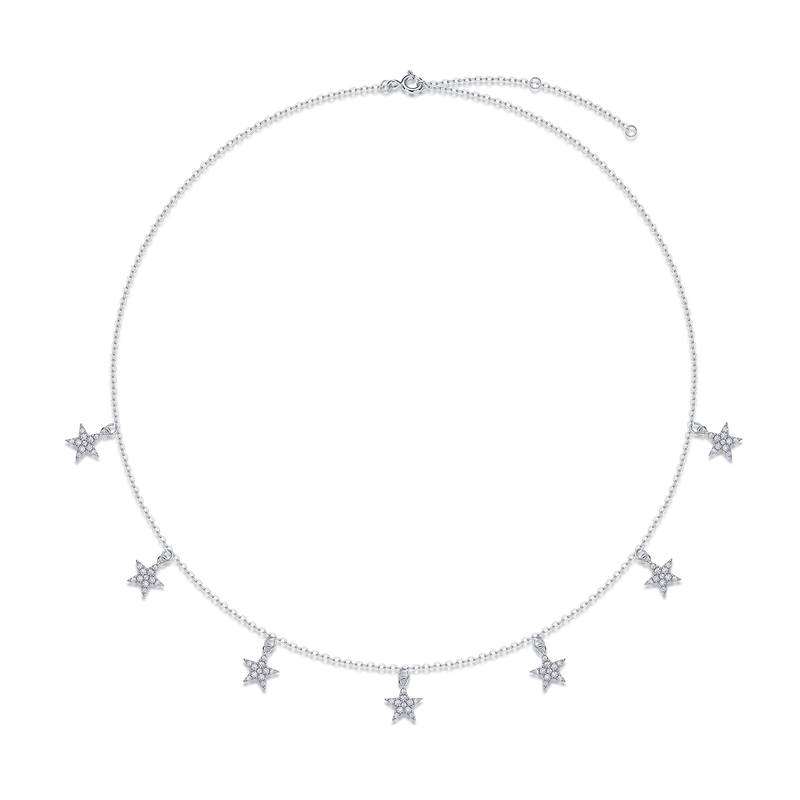 N13682款S925银镀18K白金满天星莫桑钻项链0.49ct