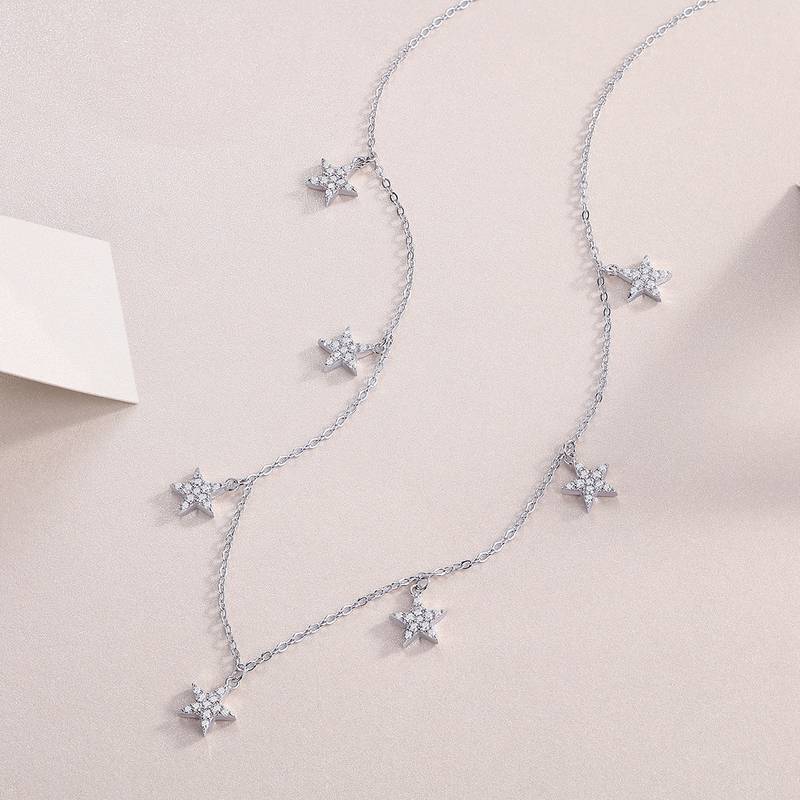 N13682款S925银镀18K白金满天星莫桑钻项链0.49ct
