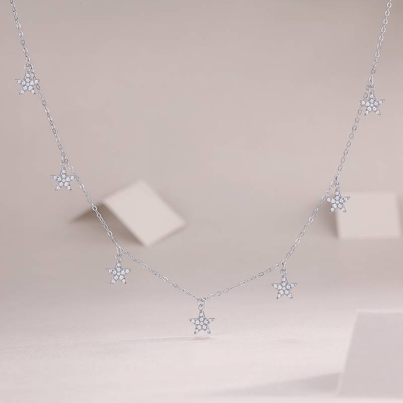 N13682款S925银镀18K白金满天星莫桑钻项链0.49ct