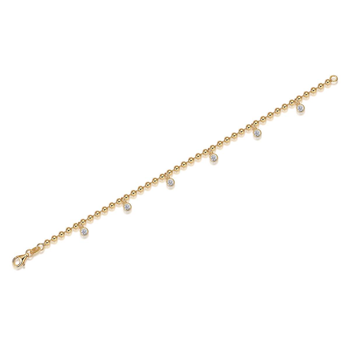 L15117款S925银镀18K黄金水泡圆珠MoissaniteBracelet0.6ct