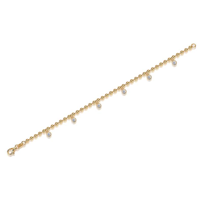 L15117款S925银镀18K黄金水泡圆珠MoissaniteBracelet0.6ct