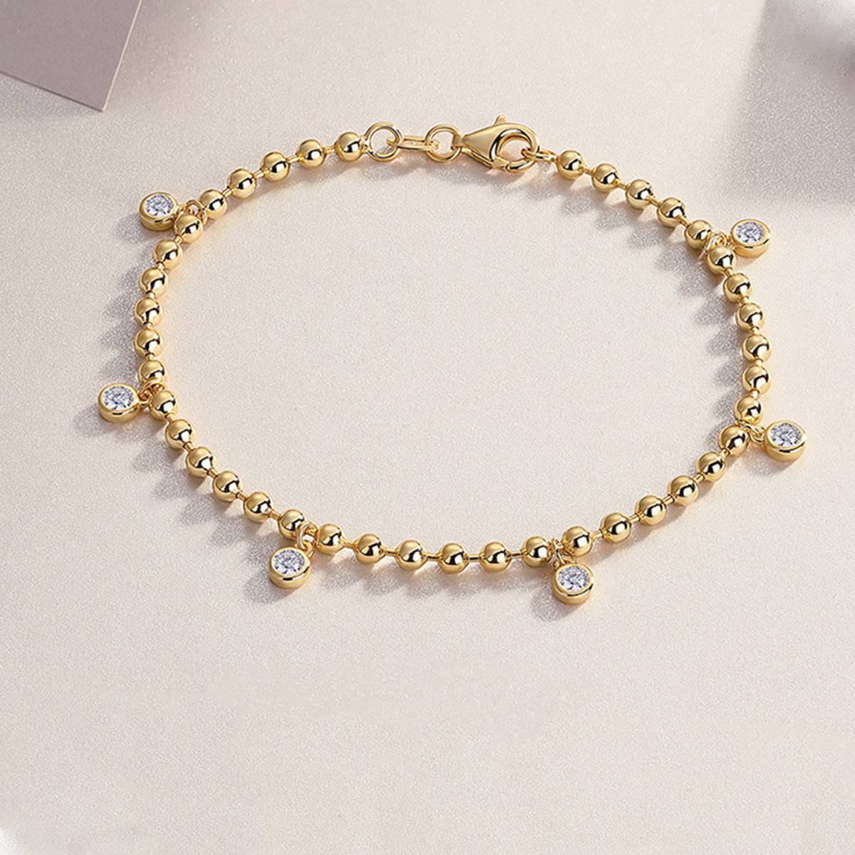 L15117款S925银镀18K黄金水泡圆珠MoissaniteBracelet0.6ct