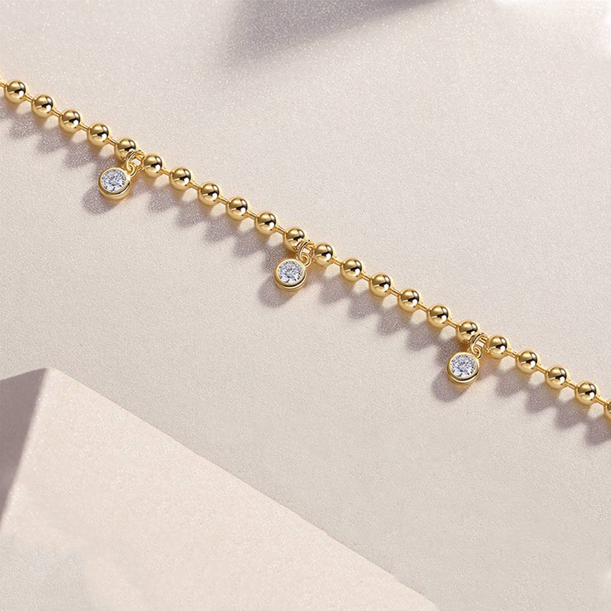 L15117款S925银镀18K黄金水泡圆珠MoissaniteBracelet0.6ct