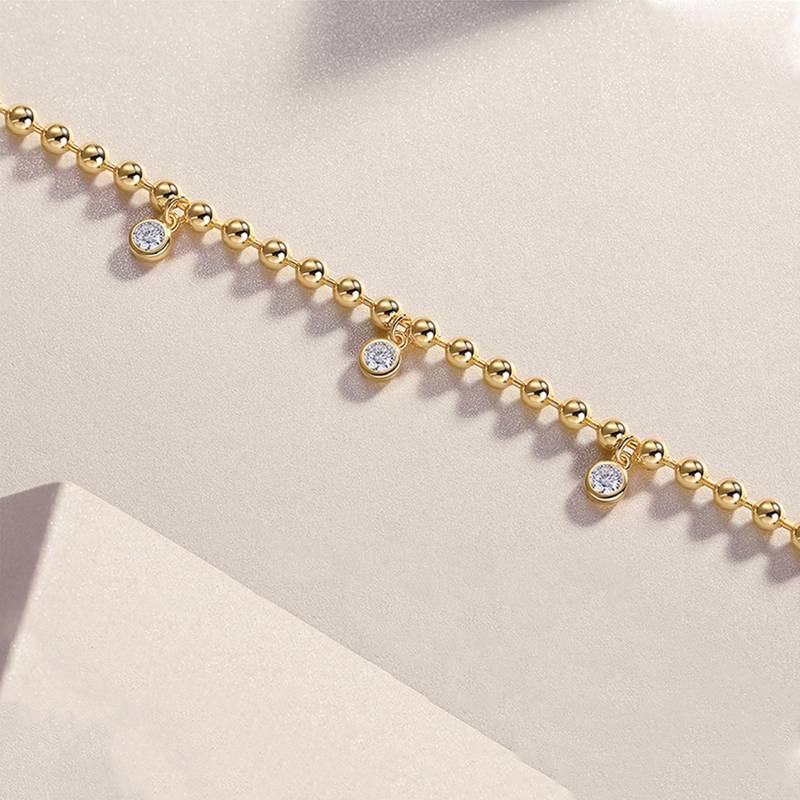 L15117款S925银镀18K黄金水泡圆珠MoissaniteBracelet0.6ct