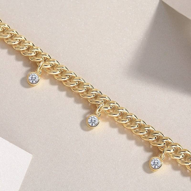 L15137款S925银镀18K黄金水泡莫桑钻古巴手链0.5ct