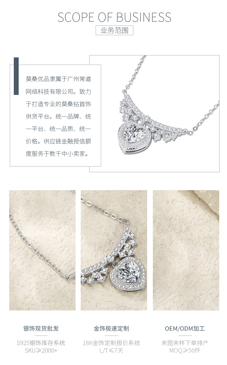 N15690款S925银镀18K白金心形奢华莫桑钻项链主石6.5mm/1.0ct - 3