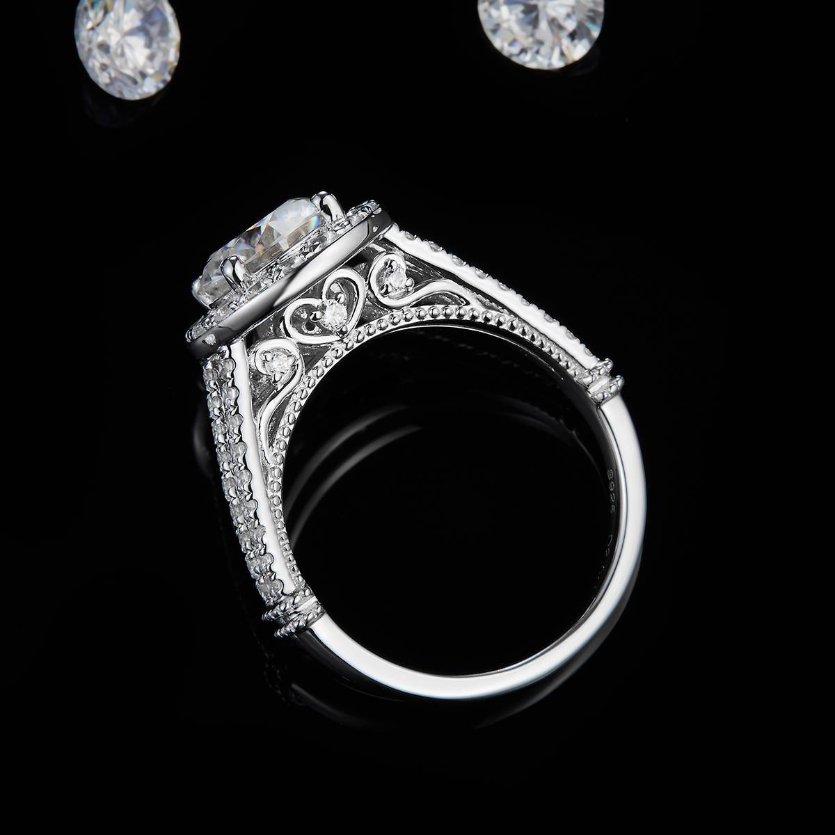 Y-shaped Round Bag Women's Ring S925 Silver Plated Platinum Customized Selection Main Stone Moissanite 2.0ct/Side Stone Cubic Zirconia