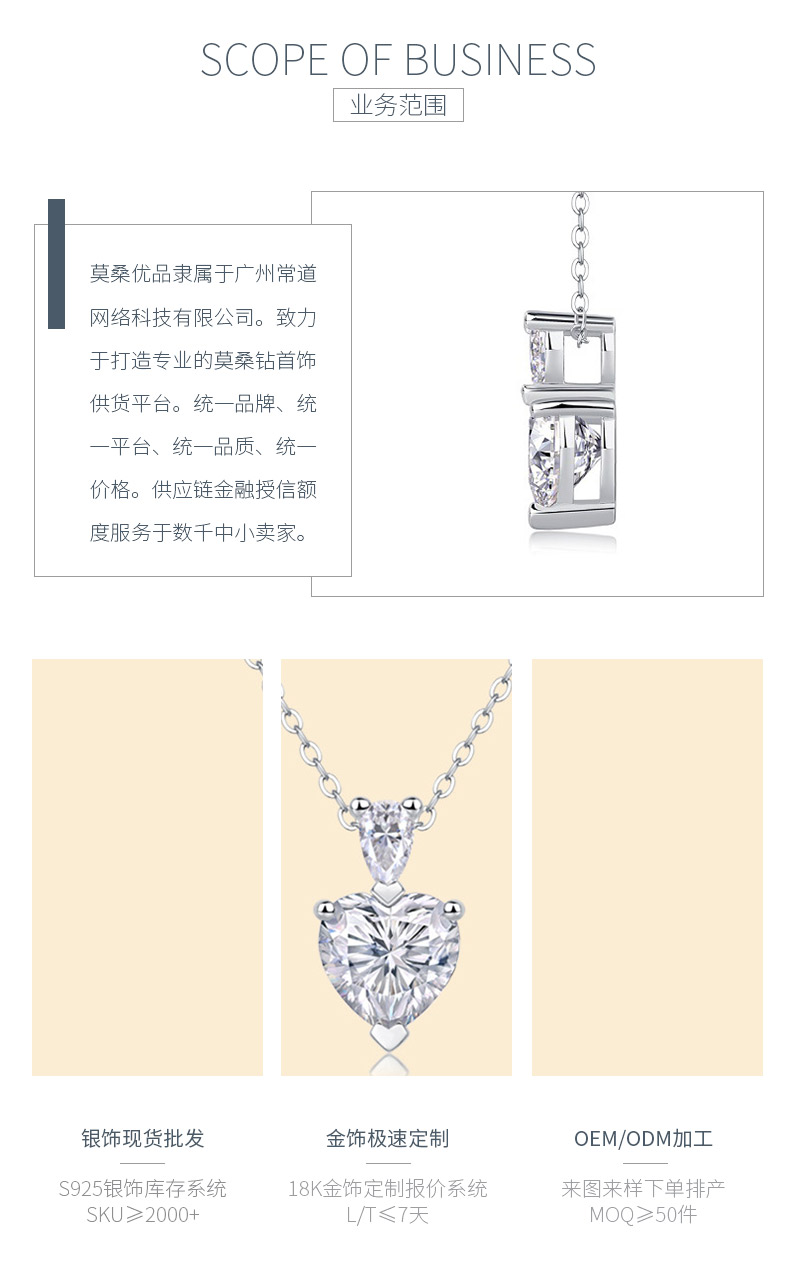 P13784款S925银镀18K白金心形莫桑钻项链主石8.0mm/2.0ct - 3