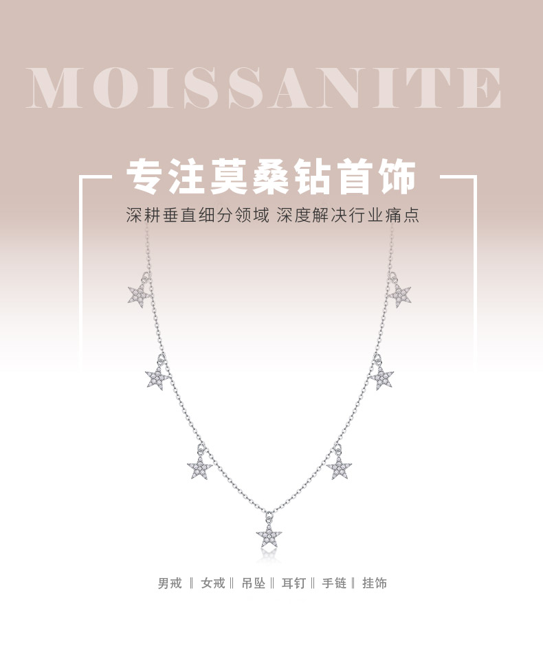 N13682款S925银镀18K白金满天星莫桑钻项链0.49ct - 1
