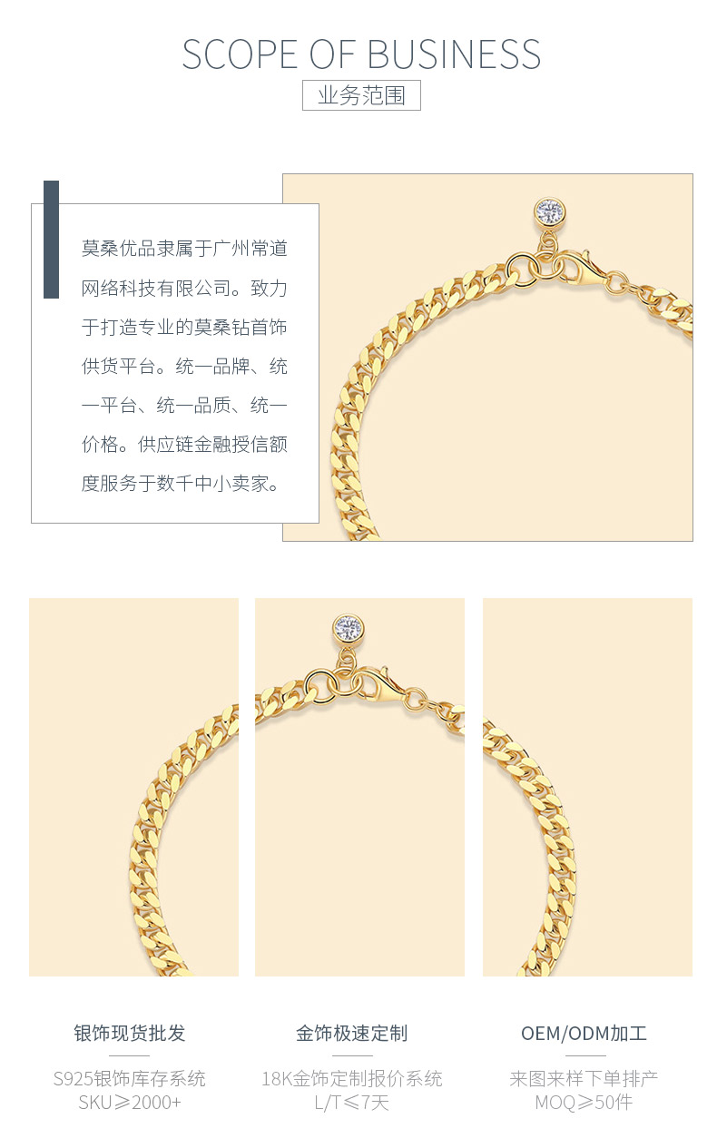 L13919款S925银镀18K黄金简约莫桑钻古巴手链0.3ct - 3