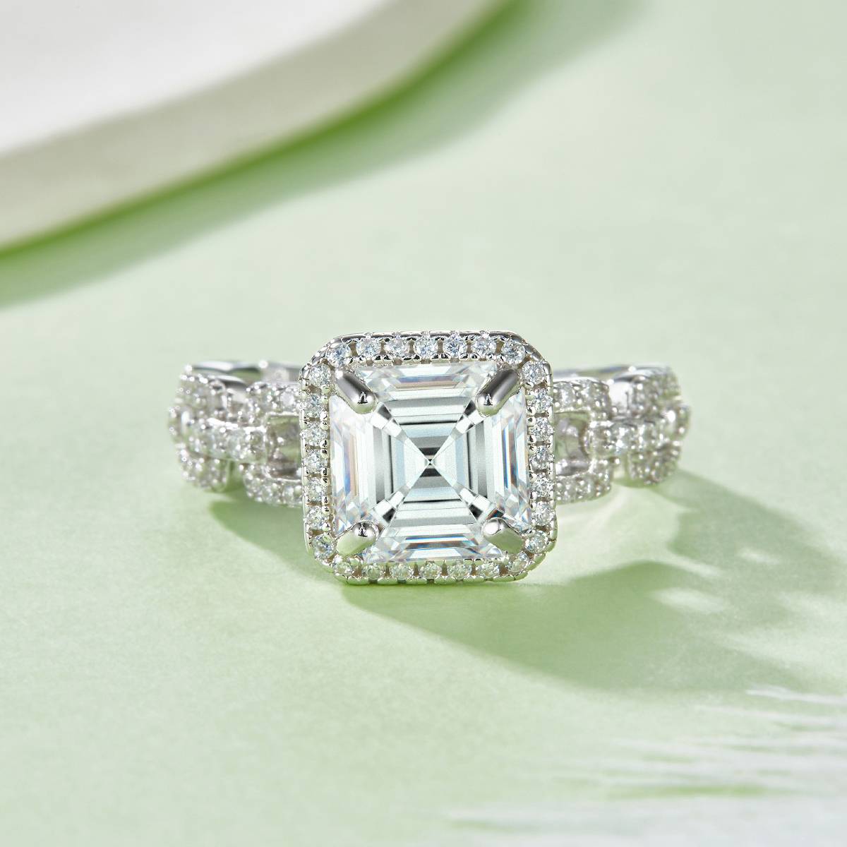 R221224014款S925银镀18K白金公主方MoissaniteWomen's Ring8*8mmmm/3.0ct