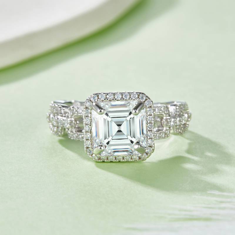 R221224014款S925银镀18K白金公主方MoissaniteWomen's Ring8*8mmmm/3.0ct